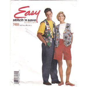 Vintage Sewing PATTERN McCalls 7469, Misses and Mens Stitch N Save 1995 Easy